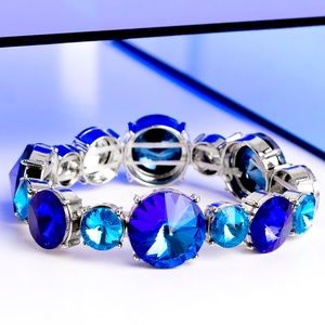 Blue UV Shimmer Rhinestone Stretch Bracelet